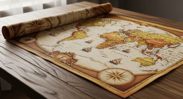 Antique-styled Travel World Map Print